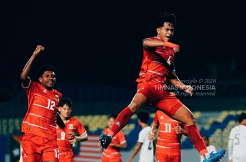 Suasana pertandingan antara Timnas U-17 Indonesia vs Timor Leste dalam laga ASEAN Championship U-17 2026 di Stadion Joko Samudro, Gresik, Jawa Timur, pada Senin (13/4/2026).