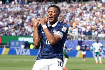 Kylian Mbappe merayakan golnya untuk Timnas Prancis ke gawang Senegal dalam pertandingan fase grup Piala Dunia 2026 di MetLife Stadium, New Jersey (16/6/2026).