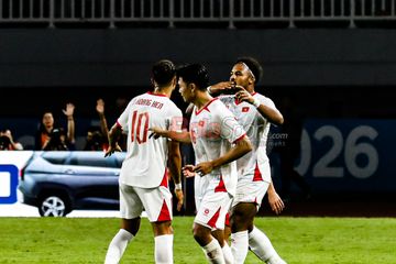 Timnas Vietnam sedang melakukan selebrasi seusai mencetak gol dalam laga lanjutan babak penyisihan grup A Piala AFF 2026 melawan Timnas Indonesia di Stadion Pakansari, Bogor, Jawa Barat, Senin (3/8/2026) malam.