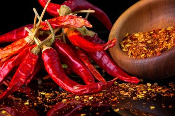 Red chili peppers and chili flakes.
