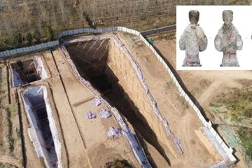 Para arkeolog telah menemukan tempat menimbun benda-benda termasuk patung-patung keramik dan pakaian batu giok dalam penemuan yang menarik dari makam zaman Han. Sumber: Institut Relik dan Arkeologi Kebudayaan Xi'an 