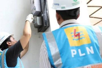 Petugas PLN saat pemeliharaan jaringan kabel listrik pln