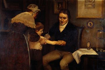 Edward Jenner melakukan vaksinasi pertamanya pada seorang anak, 1796.