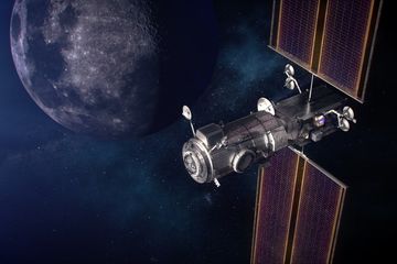 Ilustrasi Lunar Gateway yang dibangun NASA sebagai batu loncatan penjelajahan ke Mars dari Bulan.