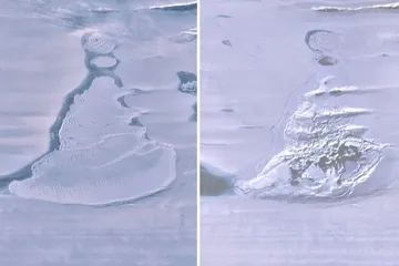 Citra satelit yang menggambarkan sebuah danau raksasa di Antarktika tiba-tiba menghilang.