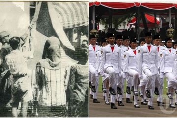 Pengibaran Bendera Merah Putih saat upacara