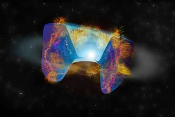 Puing-puing yang bergerak cepat dari ledakan supernova yang dipicu oleh tabrakan bintang menabrak gas yang dikeluarkan sebelumnya, dan guncangan tersebut menyebabkan emisi radio terang yang terlihat oleh VLASS. 