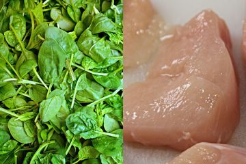 Bayam dan daging ayam