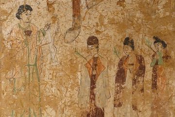 Khotbah seorang imam Nestorian pada Minggu Palma. Lukisan dinding di Gaochang (Xinjiang) abad ke-7-8.