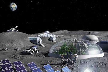Ilustrasi kehidupan di Bulan. Para ilmuwan hari ini memberikan lebih banyak wawasan tentang kemungkinan membangun jalur untuk menghasilkan oksigen di Bulan dan Mars.