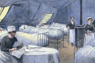 Ilustrasi ruang untuk merawat pasien ketika flu Rusia menjangkit di paruh akhir abad ke-19. Apakah sumber virusnya sama dengan COVID-19?