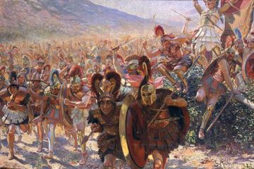 Lukisan  Georges Rochegrosse tahun 1859 menggambarkan suasana pasukan Yunani maju bertempur di Maraton untuk melawan Persia.