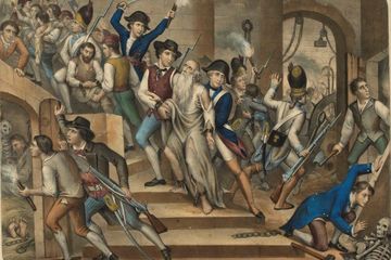 Lukisan puncak Revolusi Prancis: Penyerbuan Bastille pada 14 Juli 1789 oleh H. Jannin yang kini ada di Mus&eacute;e de la R&eacute;volution Fran&ccedil;aise. Revolusi ini punya efek jangka panjang dalam sejarah modern.