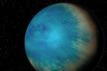 Ilustrasi dari planet ekstrasurya TOI-1452 b, sebuah planet kecil yang mungkin seluruhnya tertutup oleh lautan.