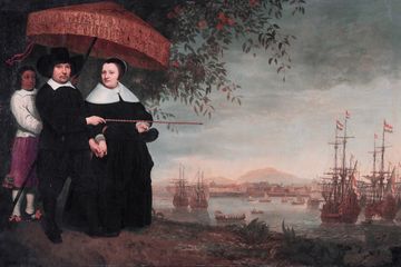 Lukisan karya Aelbert Cuyp dilukis sekitar 1640 dan 1660. Tampak seorang komandan armada VOC, mungkin Jakob Martensen, dan istrinya. Mereka berdiri di atas bukit dengan pemandangan pelabuhan Batavia dengan latar belakang Kastel Batavia. Seorang budak membawa payung mewah demi melindungi pasangan itu