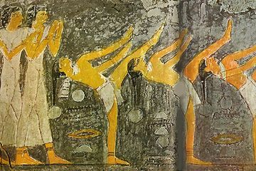 Penari akrobatik -2500 SM Lukisan di dinding Mesir, Saqqara, Makam Mehu.