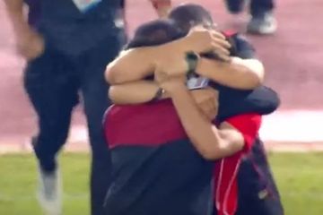 Momen Indra Sjafri selebrasi saat timnas U-22 Indonesia melawan Thailand di final SEA Games 2023.