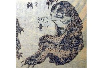 Kappa makhluk mitologi Jepang meniru kura-kura di manga Hokusai karya Katsushika Hokusai (Sketsa oleh Hokusai).