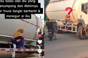 Video Ibu-ibu Santai Nebeng di Tangki Truk Viral di TikTok, Sopir Lakukan Ini Setelah Diperingatkan Pengendara