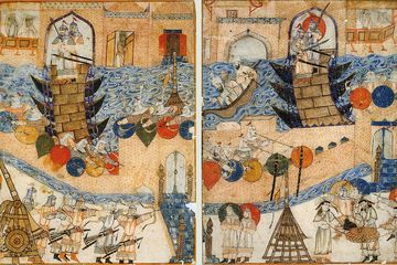 Pengepungan Bagdad oleh Kekaisaran Mongol pada 1258 dalam ilustrasi abad ke-14. Hancurnya Bagadad membawa babak baru dalam sejarah Perang Salib di Timur Tengah.
