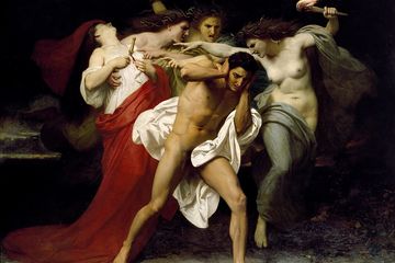 Lukisan Orestes yang membunuh ibunya dan dikejar oleh para Erinyes.