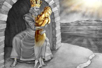 Ilustrasi Raja Midas dalam kisah tragis mitologi Yunani.