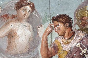 Lukisan Aeneas (pahlawan Troya) dan pendiri Roma. Bangsa Romawi mengklaim kerturunan Bangsa Troya dalam mitologi Yunani.