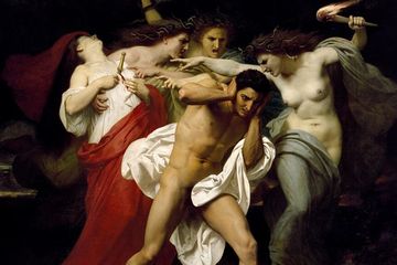 Lukisan 'Orestes Being Pursued by the Furies' karya William Adolphe Bouguereau 1862. Orestes lekat dengan pengorbanan dalam mitologi Yunani.