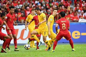    Timnas U-16 Indonesia berhadapan dengan Australia pada perempat final Piala Asia U-16 2018 di Sta