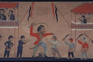 Lukisan karya Tirto dari Gresik (1890-an), yang menggambarkan terbunuhnya Kapten Tack.