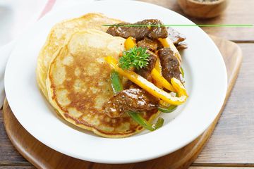 Sarapan Lezat Begizi, Pancake Sapi Iris Saus BBQ