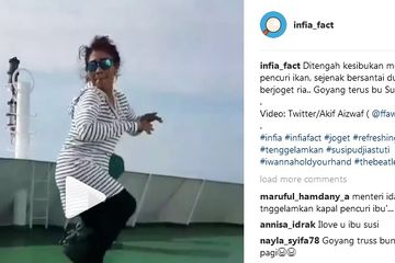 Asiknya Menteri Susi Pudjiastuti Berjoget di Atas Laut