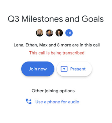 Tampilang notifikasi bahwa google meet sedang ditranskripsi.