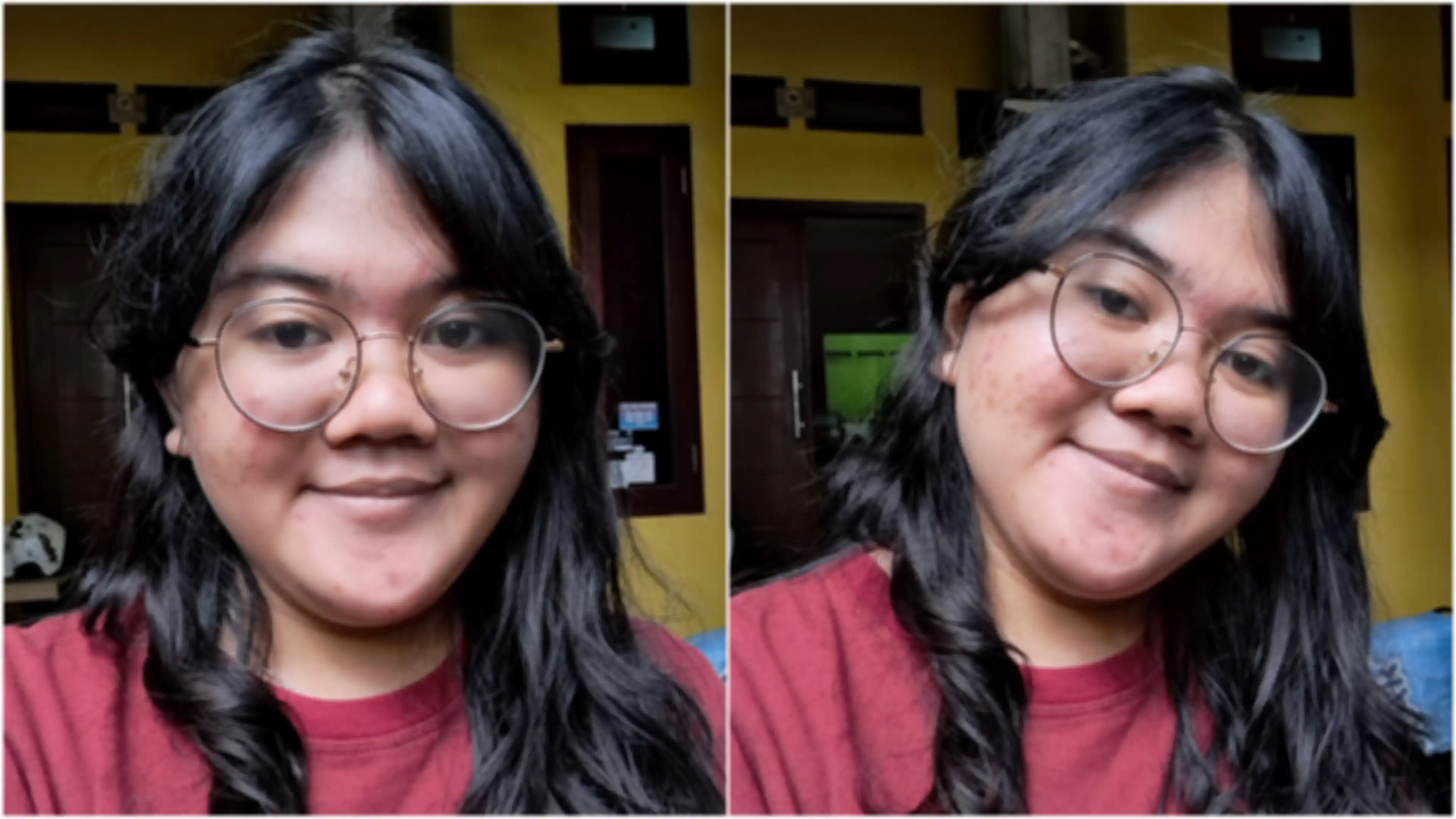 (Kiri) menggunakan fitur kecantikan dan (kanan) kamera selfie biasa di Samsung Galaxy A53 5G.