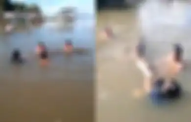 Tertawa Riang Bak Main Kucing Peliharaan, 4 Bocah Ini Terekam Kamera Asyik Berenang dengan Seekor Buaya yang Mulutnya Menganga, Netizen: Itu Buaya Tak Ada Harga Dirinya Banget