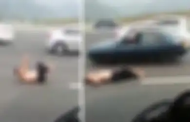 Diduga Mabuk, Pria Ini Nekat Lakukan Yoga di Tengah Jalan Tol