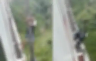Gelantungan di Tiang Jembatan Jalur Kereta, Pria Bogor Ini Bertaruh Nyawa Lakukan Aksi Nekat Bersama Motornya, Lihat Video Viralnya