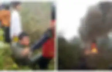 Asap Hitamnya Membumbung Tinggi, Inilah Detik-detik Helikopter Diduga Milik TNI Jatuh Terbakar di Bandung, Korban Sampai Terkulai Lemas