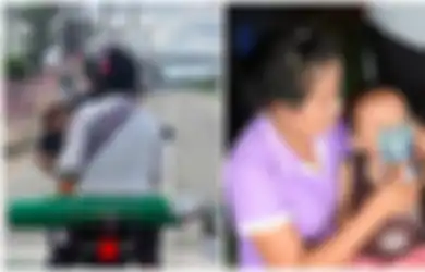 Naik Sepeda Motor, Suami Istri Ini Bawa Anaknya yang Sakit Kritis Sambil Membawa Tabung Oksigen