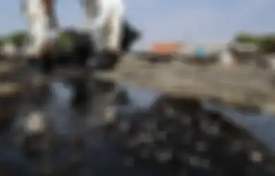 Limbahan Minyak di Pantai Karawang tak Kunjung Menghilang. Warga Gotong-Royong Membersihkan, Foto-foto Ini Buktinya