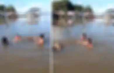 Santuy Abis, Viral Video Bocah-bocah Asik Berenang di Sungai Bareng Buaya
