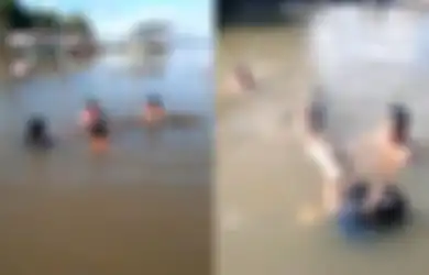 Tertawa Riang Bak Main Kucing Peliharaan, 4 Bocah Ini Terekam Kamera Asyik Berenang dengan Seekor Buaya yang Mulutnya Menganga, Netizen: Itu Buaya Tak Ada Harga Dirinya Banget