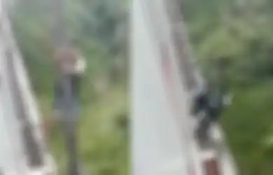 Gelantungan di Tiang Jembatan Jalur Kereta, Pria Bogor Ini Bertaruh Nyawa Lakukan Aksi Nekat Bersama Motornya, Lihat Video Viralnya