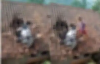 VIRAL Video 2 Bocil SD Ngabuburit Berujung Sepeda Motor Nyangsang di Atap Rumah Warga, Evakuasi Dramatis