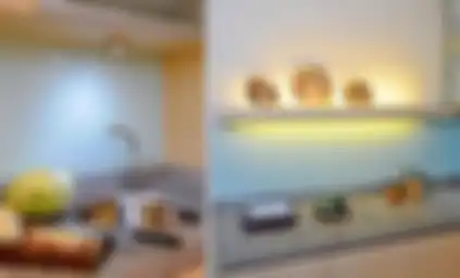 Pencahyyan pada area tabletop di dapur yang kompleks.