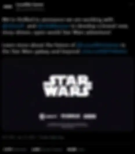 Postingan di akun Twitter resmi Lucas Film terkait kerjasama dengan Ubisoft guna produksi video game Star Wars