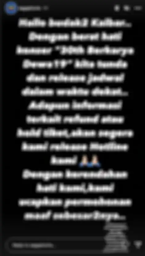 Informasi penundaan konser Dewa 19 di Qubu Resort dari story Instagram Sagaphoria