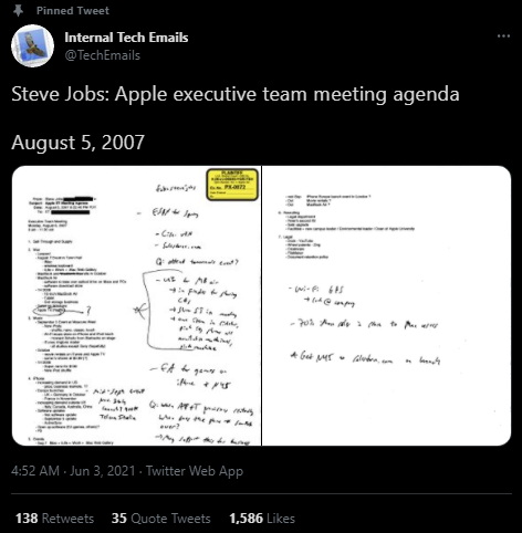 Dokumen internal yang berisi agenda rapat Apple tahun 2007