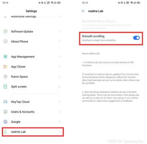 Cara mengaktifkan fitur Smooth Controlling di smartphone Realme.