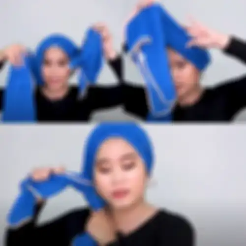 Tutorial gaya turban ala cewekbanget.id, (dimulai dari pojok kiri, searah jarum jam) langkah 1 sampai 3